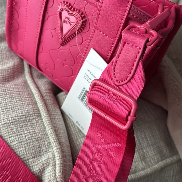 Rare Betsey Johnson Heart Fushia Pink XORAINQ Mini Tote/CrossBody Bag Summer - Picture 2 of 13